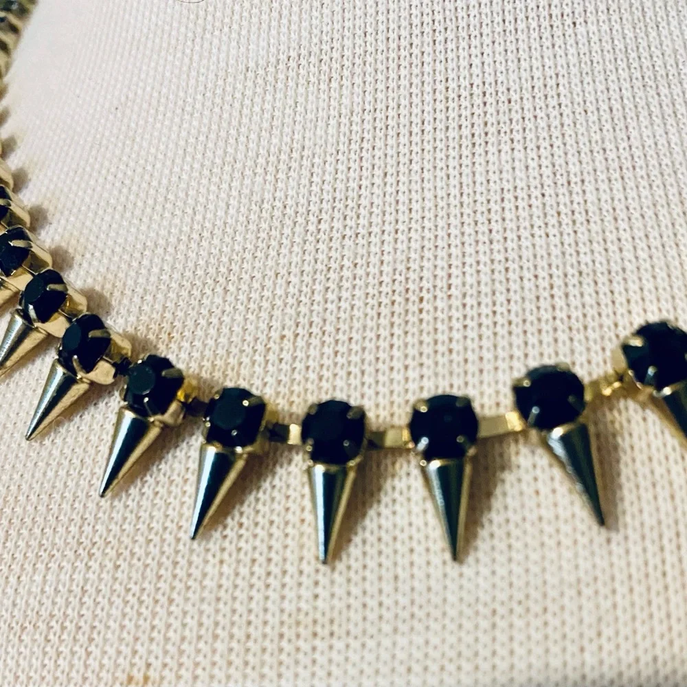 Vintage Chic Gold and Black Spike Necklace - Picture 2 of 5